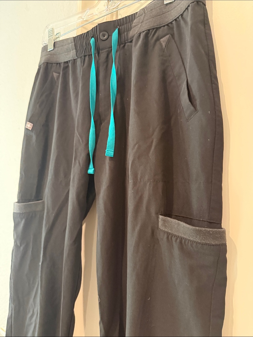Figs Black Jogger Pants with Teal Drawstring - Picture 3 of 9